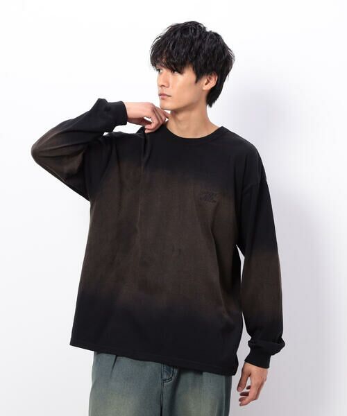 Purple&Yellow / パープルアンドイエロー Tシャツ | スプレー加工×ロゴ刺繍長袖Ｔシャツ | 詳細5