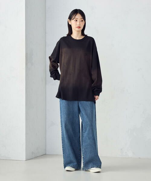 Purple&Yellow / パープルアンドイエロー Tシャツ | スプレー加工×ロゴ刺繍長袖Ｔシャツ | 詳細6