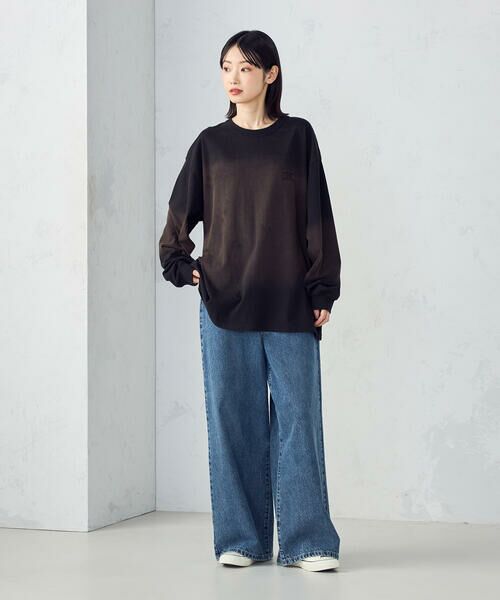 Purple&Yellow / パープルアンドイエロー Tシャツ | スプレー加工×ロゴ刺繍長袖Ｔシャツ | 詳細7