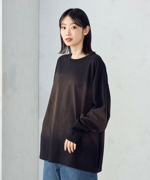 Purple&Yellow / パープルアンドイエロー Tシャツ | スプレー加工×ロゴ刺繍長袖Ｔシャツ | 詳細9