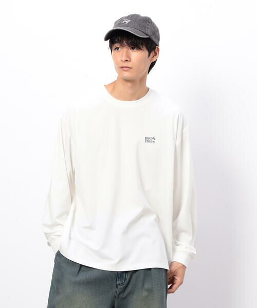 Purple&Yellow / パープルアンドイエロー Tシャツ | ワンポイントプリント長袖Tシャツ(ホワイト)