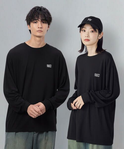 Purple & Yellow/パープルアンドイエロー ワンポイントプリント長袖Tシャツ ブラック S Purple & Yellow/パープルアンドイエロー ワンポイントプリント長袖Tシャツ ブラック S
