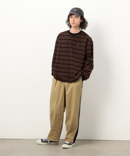 Purple&Yellow / パープルアンドイエロー その他パンツ | ストレッチツイル ワイドテーパード ラインパンツ | 詳細3