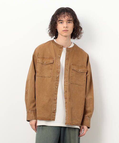 Purple&Yellow / パープルアンドイエロー シャツ・ブラウス | 硫化ツイルブリーチクルーネック ワークシャツ(キャメル)