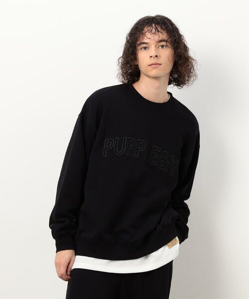 Purple&Yellow / パープルアンドイエロー カットソー | 立体刺繍裏毛 プルオーバー(ブラック)