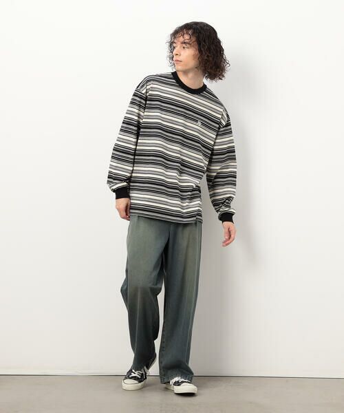 Purple&Yellow / パープルアンドイエロー Tシャツ | ランダムボーダー 長袖Tシャツ | 詳細1