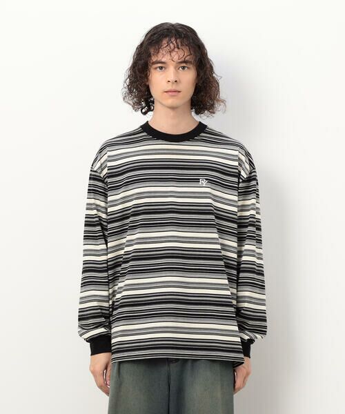 Purple&Yellow / パープルアンドイエロー Tシャツ | ランダムボーダー 長袖Tシャツ | 詳細7