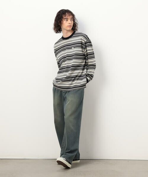 Purple&Yellow / パープルアンドイエロー Tシャツ | ランダムボーダー 長袖Tシャツ | 詳細2