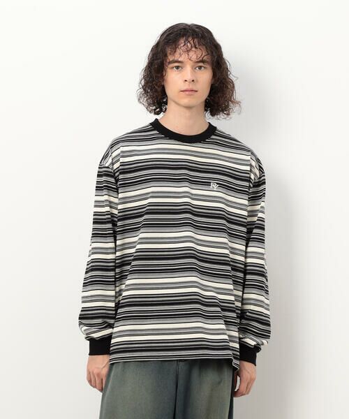 Purple&Yellow / パープルアンドイエロー Tシャツ | ランダムボーダー 長袖Tシャツ | 詳細5