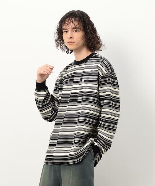Purple&Yellow / パープルアンドイエロー Tシャツ | ランダムボーダー 長袖Tシャツ | 詳細6