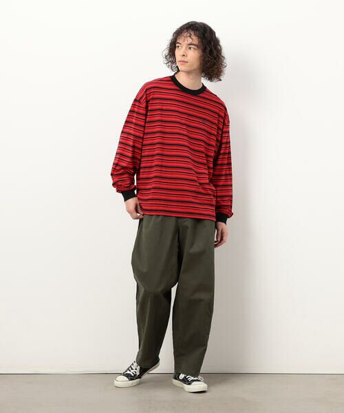 Purple&Yellow / パープルアンドイエロー Tシャツ | ランダムボーダー 長袖Tシャツ | 詳細15