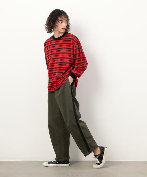 Purple&Yellow / パープルアンドイエロー Tシャツ | ランダムボーダー 長袖Tシャツ | 詳細16