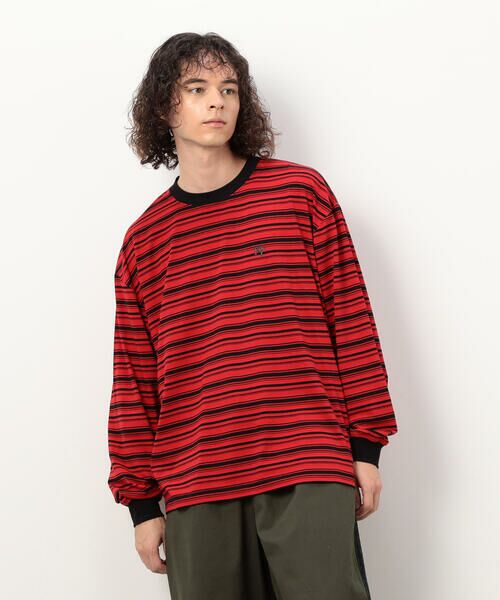 Purple&Yellow / パープルアンドイエロー Tシャツ | ランダムボーダー 長袖Tシャツ | 詳細17