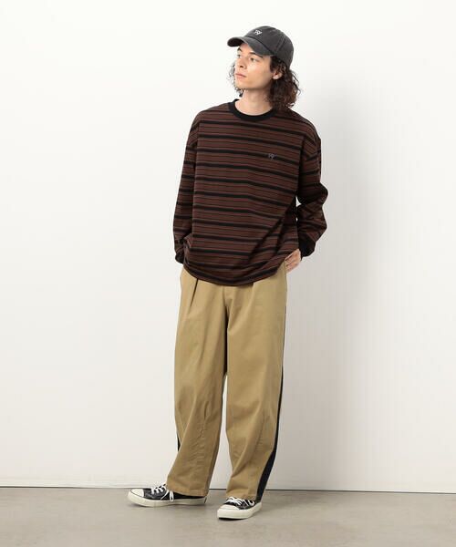 Purple&Yellow / パープルアンドイエロー Tシャツ | ランダムボーダー 長袖Tシャツ | 詳細22