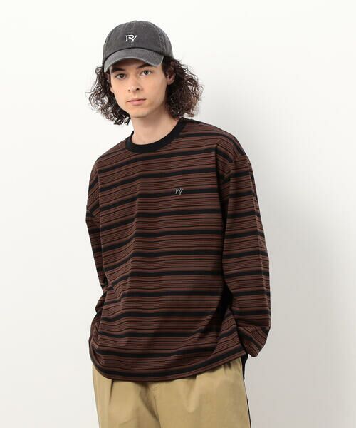 Purple&Yellow / パープルアンドイエロー Tシャツ | ランダムボーダー 長袖Tシャツ | 詳細23