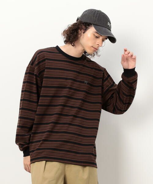 Purple&Yellow / パープルアンドイエロー Tシャツ | ランダムボーダー 長袖Tシャツ | 詳細24