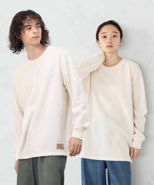 Purple & Yellow/パープルアンドイエロー 裏起毛ワッフル 長袖Tシャツ アイボリー M Purple & Yellow/パープルアンドイエロー 裏起毛ワッフル 長袖Tシャツ アイボリー M