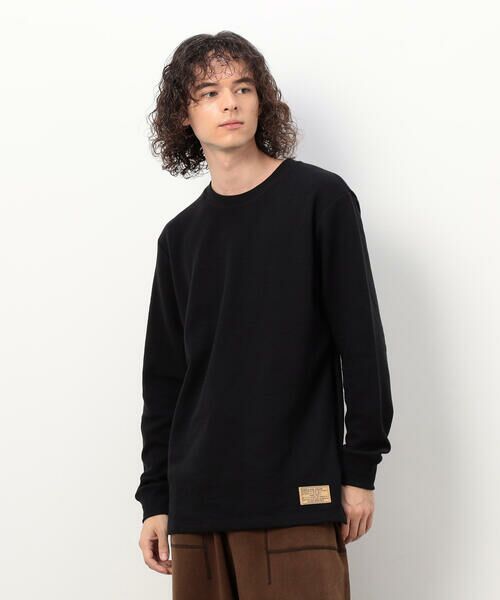 Purple & Yellow/パープルアンドイエロー 裏起毛ワッフル 長袖Tシャツ ブラック L Purple & Yellow/パープルアンドイエロー 裏起毛ワッフル 長袖Tシャツ ブラック L