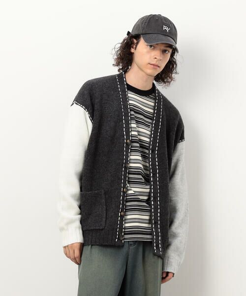 Purple&Yellow / パープルアンドイエロー カーディガン・ボレロ | ハンドステッチカーディガン(チャコールグレー)