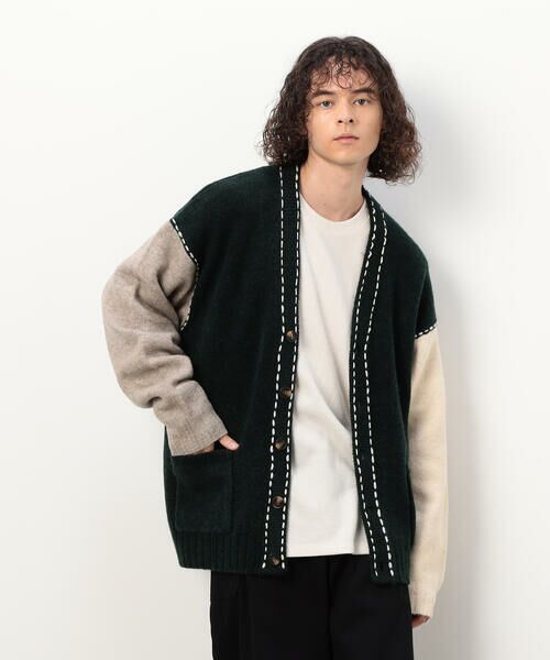Purple&Yellow / パープルアンドイエロー カーディガン・ボレロ | ハンドステッチカーディガン(グリーン)