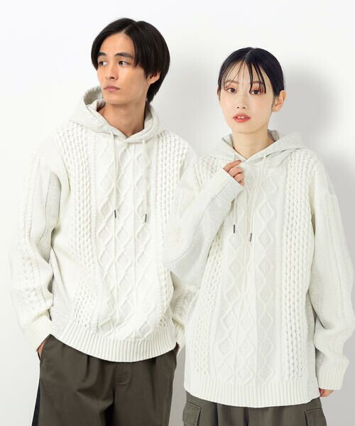 Purple&Yellow / パープルアンドイエロー ニット・セーター | ニット×裏シャギーパーカ(アイボリー)