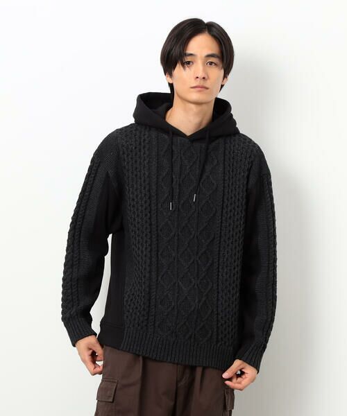 Purple&Yellow / パープルアンドイエロー ニット・セーター | ニット×裏シャギーパーカ(ブラック)