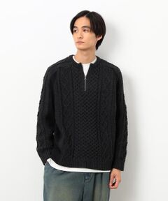 Purple&Yellow / パープルアンドイエロー ニット・セーター | ニット×裏シャギーハーフジップ