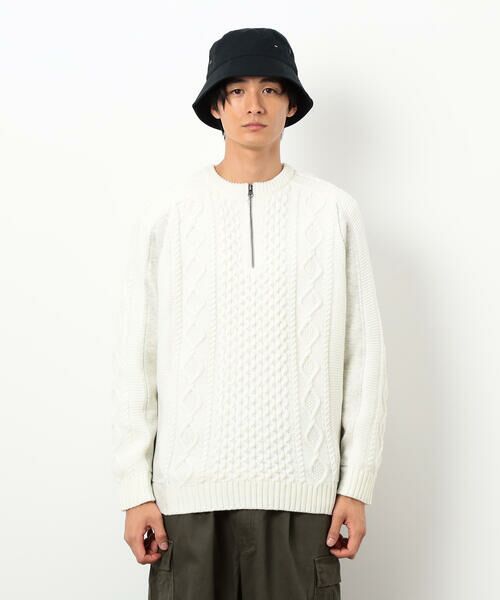 Purple&Yellow / パープルアンドイエロー ニット・セーター | ニット×裏シャギーハーフジップ | 詳細13