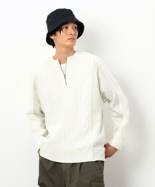 Purple&Yellow / パープルアンドイエロー ニット・セーター | ニット×裏シャギーハーフジップ | 詳細4