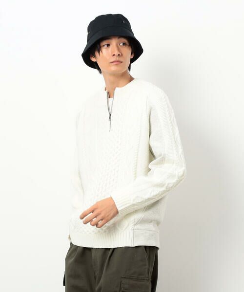 Purple&Yellow / パープルアンドイエロー ニット・セーター | ニット×裏シャギーハーフジップ | 詳細6