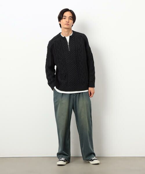 Purple&Yellow / パープルアンドイエロー ニット・セーター | ニット×裏シャギーハーフジップ | 詳細20