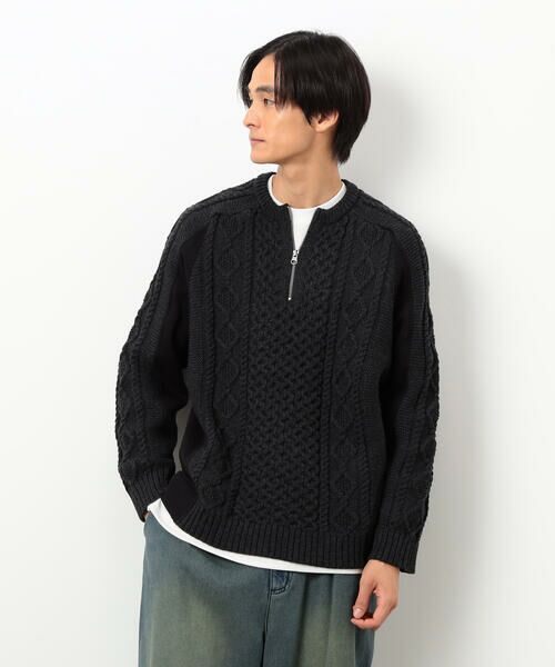 Purple&Yellow / パープルアンドイエロー ニット・セーター | ニット×裏シャギーハーフジップ | 詳細22