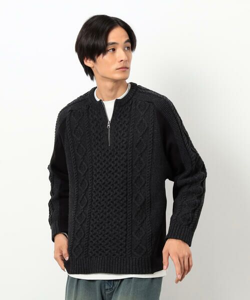 Purple&Yellow / パープルアンドイエロー ニット・セーター | ニット×裏シャギーハーフジップ | 詳細23