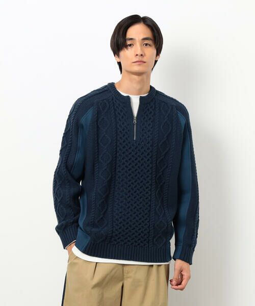 Purple&Yellow / パープルアンドイエロー ニット・セーター | ニット×裏シャギーハーフジップ | 詳細28