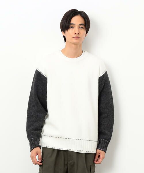 Purple&Yellow / パープルアンドイエロー ニット・セーター | ハンドステッチプルオーバー(アイボリー)