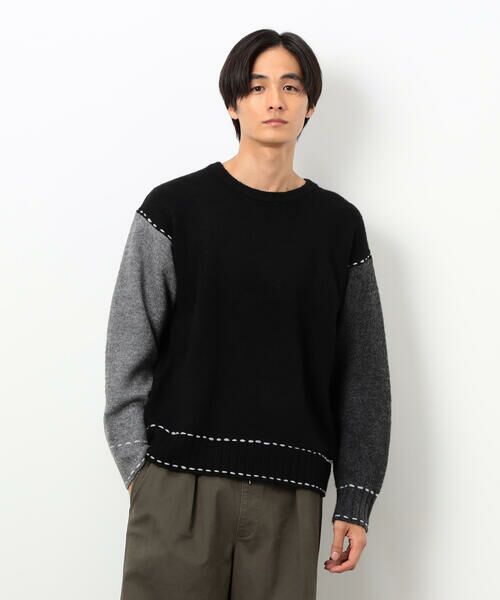 Purple&Yellow / パープルアンドイエロー ニット・セーター | ハンドステッチプルオーバー(ブラック)