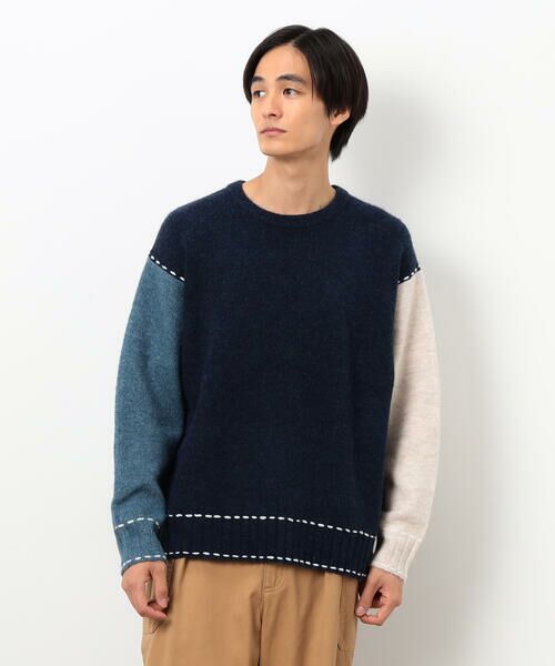 Purple&Yellow / パープルアンドイエロー ニット・セーター | ハンドステッチプルオーバー | 詳細14