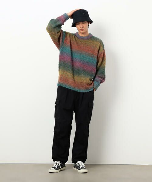 Purple&Yellow / パープルアンドイエロー ニット・セーター | グラデーションブークレプルオーバー | 詳細1