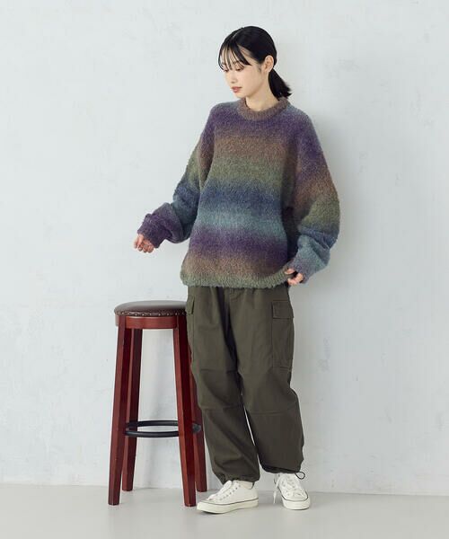 Purple&Yellow / パープルアンドイエロー ニット・セーター | グラデーションブークレプルオーバー | 詳細11