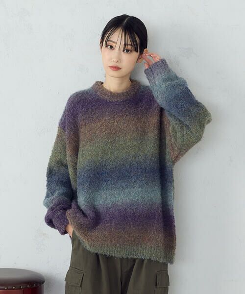 Purple&Yellow / パープルアンドイエロー ニット・セーター | グラデーションブークレプルオーバー | 詳細13