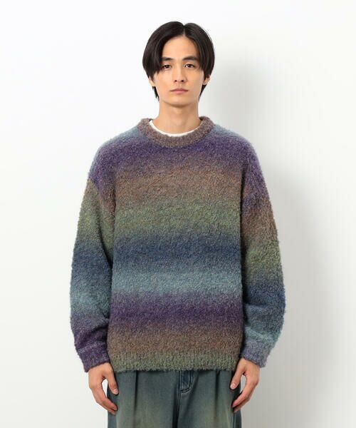 Purple&Yellow / パープルアンドイエロー ニット・セーター | グラデーションブークレプルオーバー | 詳細16