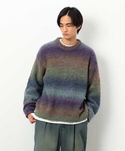 Purple&Yellow / パープルアンドイエロー ニット・セーター | グラデーションブークレプルオーバー | 詳細8