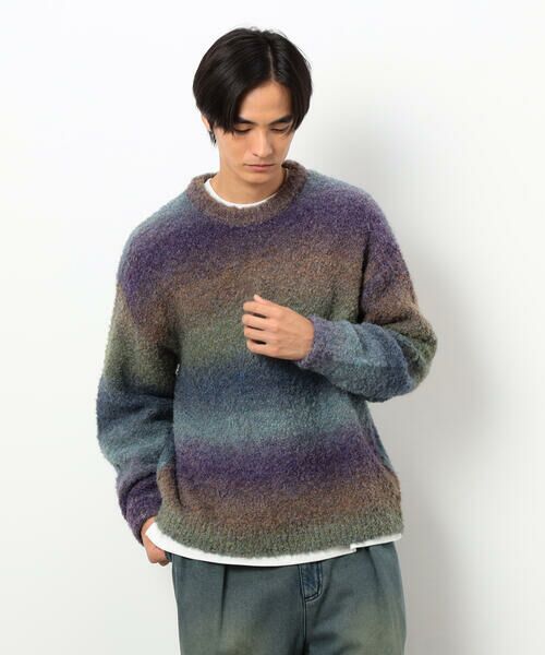Purple&Yellow / パープルアンドイエロー ニット・セーター | グラデーションブークレプルオーバー | 詳細9