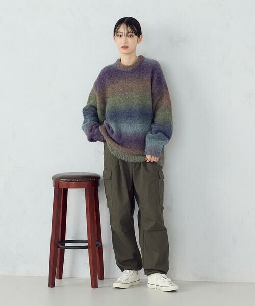 Purple&Yellow / パープルアンドイエロー ニット・セーター | グラデーションブークレプルオーバー | 詳細10
