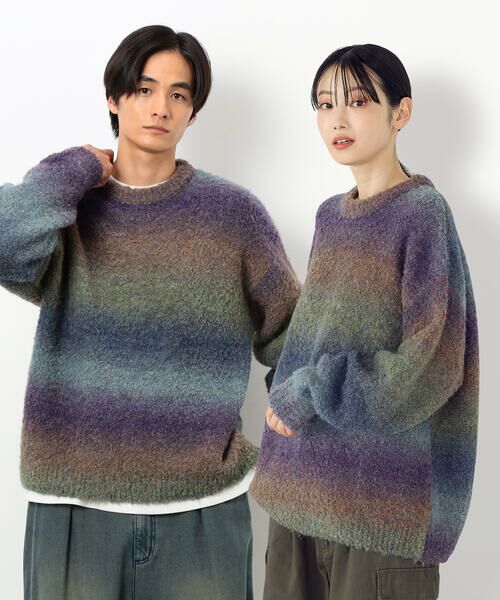 Purple&Yellow / パープルアンドイエロー ニット・セーター | グラデーションブークレプルオーバー(パープル)