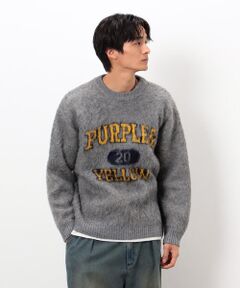 Purple&Yellow / パープルアンドイエロー ニット・セーター | 起毛 カレッジロゴ プルオーバー
