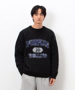 Purple&Yellow / パープルアンドイエロー ニット・セーター | 起毛 カレッジロゴ プルオーバー