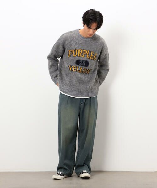 Purple&Yellow / パープルアンドイエロー ニット・セーター | 起毛 カレッジロゴ プルオーバー | 詳細1