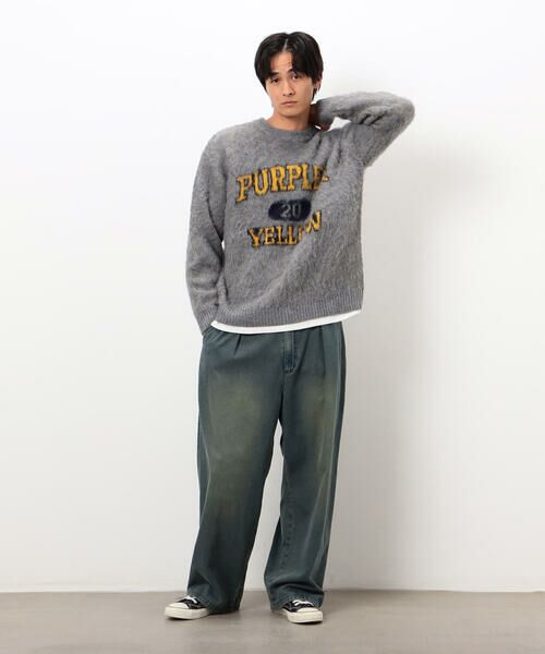 Purple&Yellow / パープルアンドイエロー ニット・セーター | 起毛 カレッジロゴ プルオーバー | 詳細2