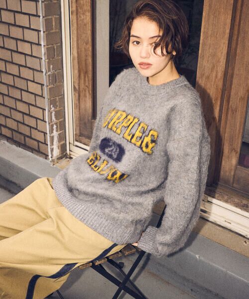 Purple&Yellow / パープルアンドイエロー ニット・セーター | 起毛 カレッジロゴ プルオーバー | 詳細6